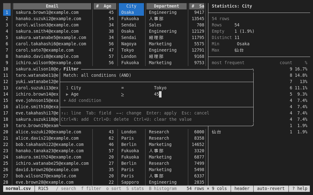 The filter dialog