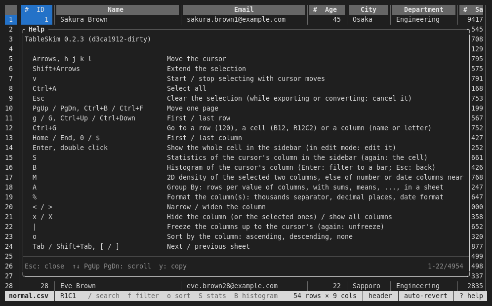 The help screen